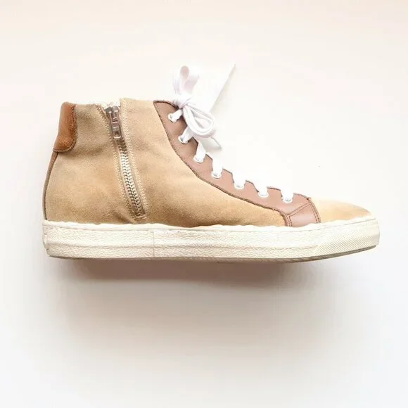 The Shoe Box Beige Suede & Brown Leather High Top Sneakers Lace-up w Star 8.5 - Picture 9 of 16